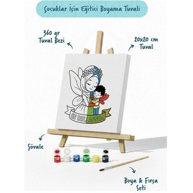 Resim En Tatlı Annem Yazılı Eğitici Boyama Tuvali Şövaleli Boya Seti 20x20 Cm 