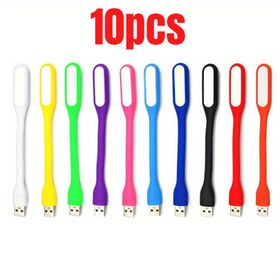 Resim 10 adet!!! Süper Parlak Mini USB LED Okuma Işığı - Taşınabilir, Esnek Boyun Tasarımı, Dizüstü Bilgisayarlar ve Güç Bankaları için Mükemmel, Kamp ve Gece Kullanımı için İdeal, Rastgele Renkler. 