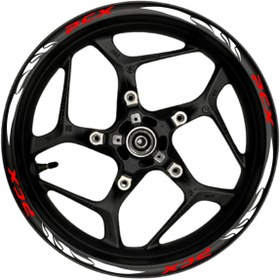 Resim TheSpaceCar PCX kırmızı yazılı beyaz pençe şeritli 