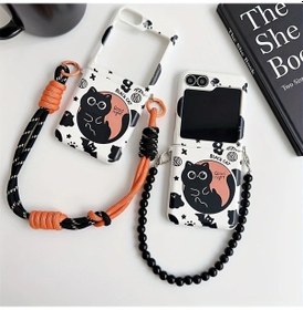 Resim Trendooze Samsung Z Flip 4 İçin Boncuklu Kedi Kılıf, Tam Kapaklı 