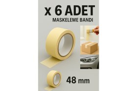 Resim 6 Adet Kağıt Bant 48MM Maskeleme Bandı Boya Bandı 