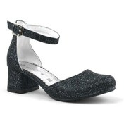 Resim Siyah Simli Kalın Topuklu Kız Çocuk Topuklu Ayakkabı Siyah 