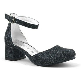 Resim Siyah Simli Kalın Topuklu Kız Çocuk Topuklu Ayakkabı Siyah 