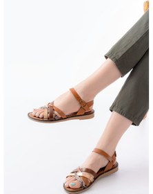Resim 205-093 Taba Garni Hakiki Deri Ortopedik Taban Kadın Sandalet Bej 