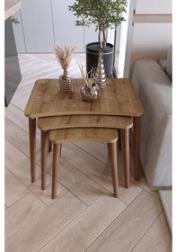 Resim Zuesse Dizayn Reyhan 3lü Zigon Sehpa & Yan Sehpa Ahşap Ayaklı Salon Seti Çay Sehpası - Ceviz 