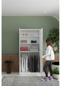 Resim 2 Kapaklı 3 Raflı Tek Askılı Mega Elbise Dolabı Beyaz İmb061 Beyaz 