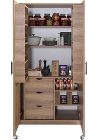 Resim Kiler, Blesk 2 Kapaklı Büyük Erzak Kiler Mutfak Dolabı Ceviz Renkli 