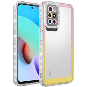 Resim Sphone Xiaomi Redmi 10 Kılıf Lens Korumalı Işıltılı Simli Renkli Geçişli Tasarım Arkası Şeffaf Kapak 
