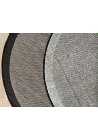 Resim Çam Halı Sisal 9715 Gri / Siyah Bordürlü Daire Jüt Sisal Kilim - 120x120 