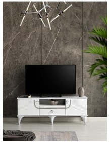 Resim 110 CM ART MDF MEBRAN KAPAK TV SEHPASI BEYAZ - GÜMÜŞ 