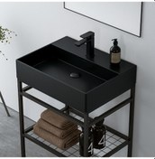 Resim Orka Capetown 60 Cm Siyah Banyo Dolabı Alt Modül Ve Lavabo Siyah 