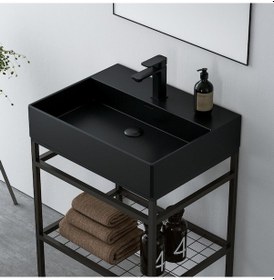 Resim Orka Capetown 60 Cm Siyah Banyo Dolabı Alt Modül Ve Lavabo Siyah 