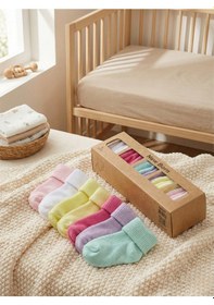 Resim Organik Pamuk Kız/erkek Bebek 6 Lı Kutulu Premium Yeni Doğan Çorabı renkli 