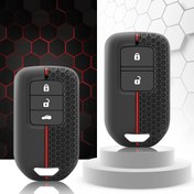 Resim Her Gün Rahatlık - Honda Fit, Lucky, Vezel City, Civic, Jazz, BR-V, HR-V, Shuttle, GP8 için Dayanıklı Silikon Anahtar Kılıfı - Anahtarlık Tutuculu Koruyucu Uzaktan Kumanda Kılıfı, Siyah Kırmızı Vurgularla, Altıgen Tutma Tasarımı, Araba Anahtar Koruma | Şık Araba Aksesuarı | Dokulu Tutuş, Araba Anahtarlık 