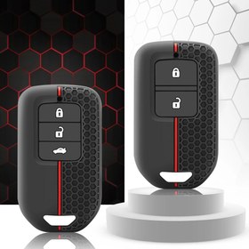 Resim Her Gün Rahatlık - Honda Fit, Lucky, Vezel City, Civic, Jazz, BR-V, HR-V, Shuttle, GP8 için Dayanıklı Silikon Anahtar Kılıfı - Anahtarlık Tutuculu Koruyucu Uzaktan Kumanda Kılıfı, Siyah Kırmızı Vurgularla, Altıgen Tutma Tasarımı, Araba Anahtar Koruma | Şık Araba Aksesuarı | Dokulu Tutuş, Araba Anahtarlık 
