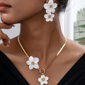 Resim 2 Parça/Set Şık Zarif Çiçekli Kolye ve Küpe Takı Seti, Kadınların Günlük Toplantıları, Partiler, Tatil Seyahat Giyimi için Uygun, Eşe Hediye 