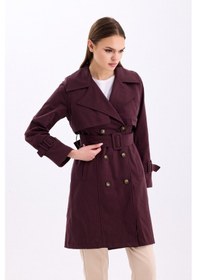 Resim Pastelastore %100 Pamuk Gabardin Midi 95cm Astarlı Kemerli Kadın Trençkot 1113 Acı Kahverengi 