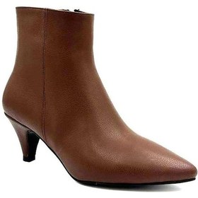 Resim Beyaz Pine Cone İnce Topuklu Sivri Burun Fermuarlı Günlük Kadın Kısa Çizme Kahve Kahve 