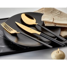 Resim Hira Çubuk 36 Parça Siyah Sedef Gold Kaşık Çatal Bıçak Takımı Altın - Siyah 