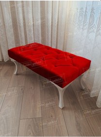 Resim Kapitoneli Ayak Ucu Kapı Önü Antre Bench Puf Beyaz Ayak 110 45 Kırmızı 