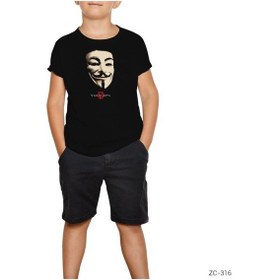 Resim V For Vendetta Maske Siyah Çocuk Tişört Siyah 