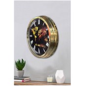 Resim Altın Gold Rengi Metal Çerçeveli Salon Ofis Duvar Saati 40 Cm C34 