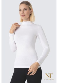 Resim Nt Underwear Kadın Bambu Balıkçı Yaka Uzun Kol Body Hafif, Rahat Ve Şık Beyaz 