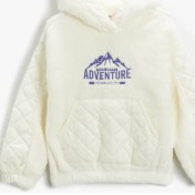 Resim Koton Peluş Kapşonlu Sweatshirt Kapitone Detaylı Kanguru Cepli İşlemeli 