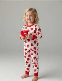 Resim Zekids Kız Bebek Pamuklu Kalp Desenli Pijama Takımı-16850 Kırmızı 