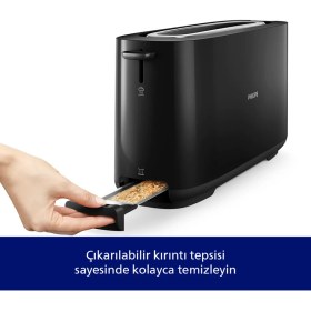 Resim Philips HD2590/90 Daily Collection Uzun Yuvalı Ekmek Kızartma Makinesi, Buz Çözme Modu, 8 Kızartma Ayarı, Uzun Yuvalı, Siyah, 