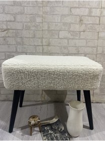 Resim arkın koltuk döşeme Puf. Beyaz. Pelüş .post Ahşap Siyah Ayak Post Ince Zarif Tasarım 