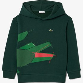 Resim Lacoste Erkek Çocuk Kapüşonlu Baskılı Yeşil Sweatshirt 