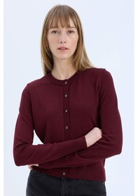 Resim Defacto Regular Fit Bisiklet Yaka Hırka E5032ax24wnbr467 Bordo 