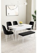 Resim Clara Beyaz 80x132 Açılabilir Mutfak Masası Takımı 4 Sandalye, 1 Bench Siyah 