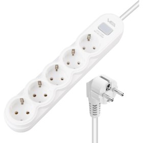 Resim Vea VA-21569 5'li 1.5 mt Kablolu Anahtarlı Beyaz Akım Korumalı Priz 