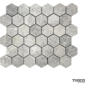 Resim Tuqco Doğal Taş 2’’ Hexagon Tundra Gri Cilalı Mermer Mozaik 