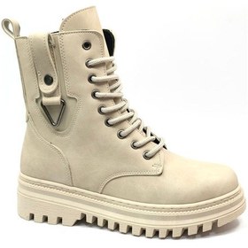 Resim Mehtap Süs Üçgen Toka Detaylı Kaymaz Taban Kadın Postal Bot Bej 