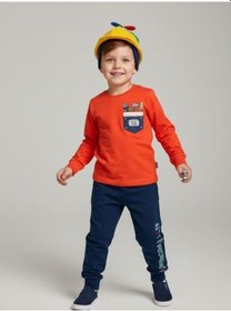 Resim Zekids Erkek Çocuk Pamuklu Baskılı Uzun Kollu Pijama Takımı-16839 Nar 