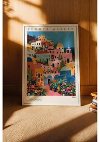 Resim Santorini Yunanistan Çerçeveli Tablo Seyahat Severlere Salon Ve Ofis İçin Estetik Duvar Dekoru Travel Flower Market 