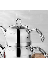 Resim Nehirr Lotus Midi Çelik Çaydanlık Takımı - Gri - 1,9 Lt + 1,3 Lt Renkli 