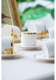 Resim Acar Elio 6 Kişilik Kahve Fincanı Takımı - 90 Ml Beyaz - Gold 