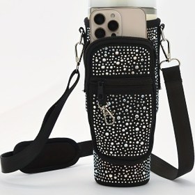 Resim 40oz Rhinestone-Embellished Ice Pop Cup Sleeve - Ayrılabilir Seyahat Şişesi Tutucu ile Güvenli Kilit, Kadın Spor, Fitness ve Açık Hava Aktiviteleri için Siyah ve Altın Parıltılı Tasarım, Seyahat Su Şişesi, Tatil Hediye Aracı, Zarif İçecek, Rhinestone Süslemeleri 