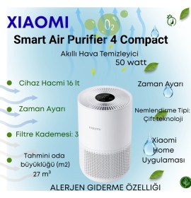 Resim Xiaomi Mi Smart Hava Temizleyici 4 Kompakt Beyaz + Hassas Mutfak Terazisi Hediye 