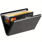 Resim İnce RFID Engelleme Paslanmaz Çelik Kredi Kartı Tutucu, Erkekler ve Kadınlar için 6 Yuvalı Metal Cüzdan, İş Kartları, ATM ve Nakit için Kompakt Tasarım, Güvenli Kapama ile Dayanıklı ve Taşınabilir (Siyah), Nakit Depolama | Metalik Bitiş 