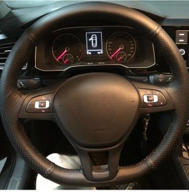 Resim Dıy Siyah Direksiyon Kılıfı Suni Deri Araba Direksiyon Kılıfı Volkswagen Vw Black Thread Black Thread 