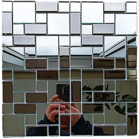 Resim MozaiKristaL Mutfak tezgah arası, Ayna-Gümüş Krom Mix. 30x30cm. Fileli Kristal Mozaik. ( 1 m2 Fiyatıdır ) 