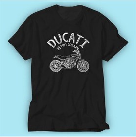 Resim Ducati Retro Design Baskılı Siyah Tshirt Modeli 