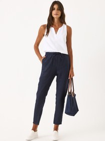 Resim Kadın Alian Beli Lastikli %100 Keten Beach Pantolon - Lacivert - LACİVERT / XL / 25 