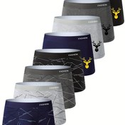 Resim 8'li Erkek Boksör Külot Seti - Yumuşak, Rahat, Esnek Polyester Karışımı ile Geometrik Desenler, Günlük Kıyafet için Modaya Uygun Tasarım (Siyah, Gri, Lacivert), Her Gün İç Çamaşırı | Modern Görünümlü Külotlar | Pürüzsüz Kumaşlı Külotlar 
