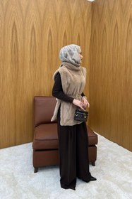 Resim Camel Kemer Detaylı Peluş Kürk Panço - 36 / Camel 